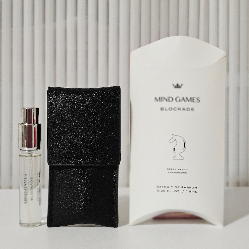New Mind Games Blockade Extrait DP Travel Spray 7.5 ml/0.25 oz Leather Case